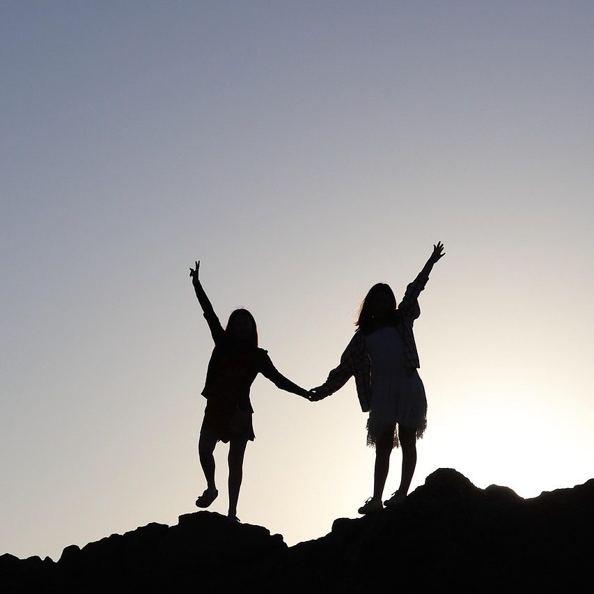 against light, summer, silhouette, children, together, collaboration, people, nature, sunset, sunlight